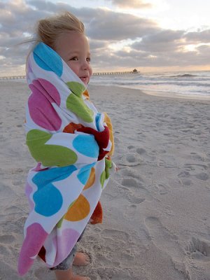 Kristina bundles up in a chilly wind