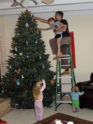 Simon and Daddy take care of finishing touches