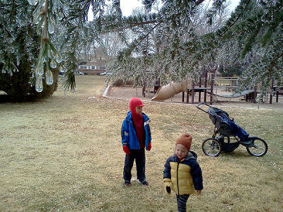Kids find icicles at the park