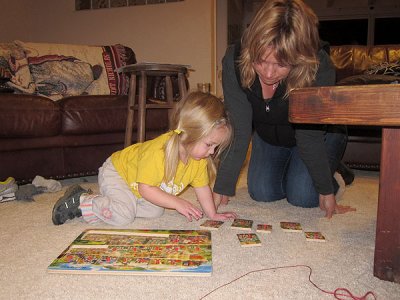 Doing puzzles with Aunt Karen