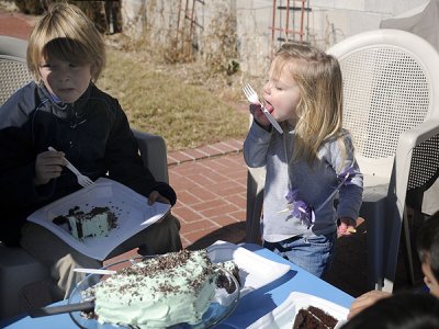 Kristina also does her part with the cake-eating