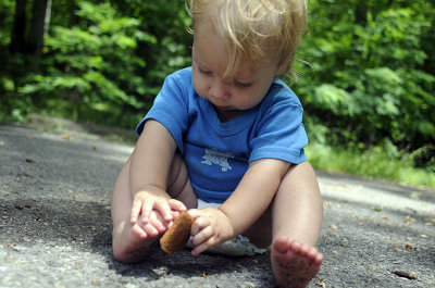 I think she is trying to feed her foot