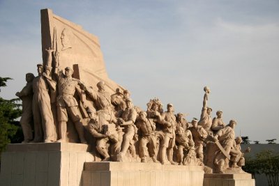 Statue of Chairman Mao and his troops at Tiananmen Square