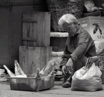 Asleep selling dried fish in Central