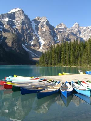 Canoes on Lake Moraine, Alberta