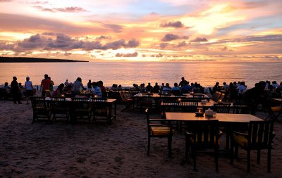 Bali beach front restaurant at sunset