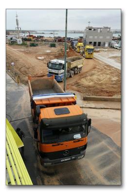 Cleaning the lorries after a long day.