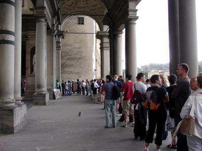 Queueing outside Galleria degli Uffizi