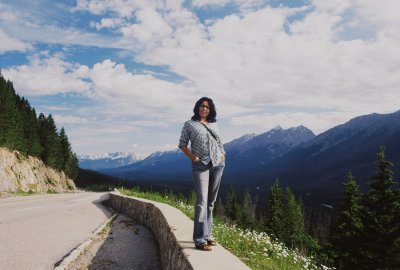 The Canadian Rockies seem to go on forever. Jackie at  Kootenay Nat'l Park 7/10/11