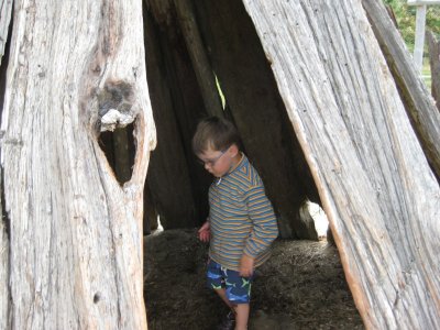 Charlie in a Miwok house
