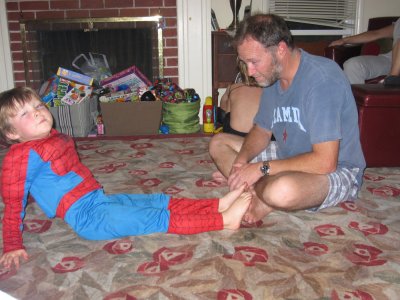 Dad and Spiderman having a chat