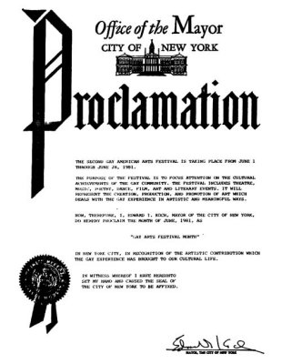 1981 - Mayor proclaims Gay Arts Month