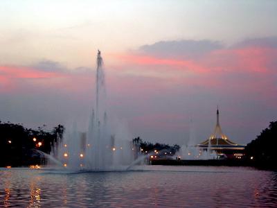 Sunset and fountains