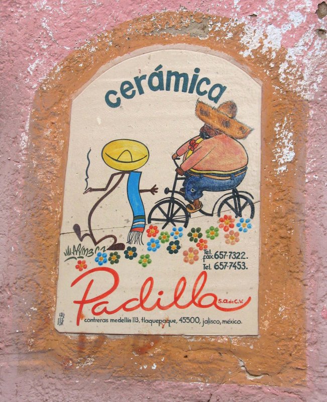 Rodo Padilla ceramic sign, Contreras Medellin, Tlaquepaque