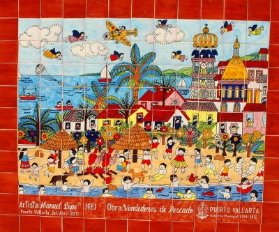 Manuel Lepe - Vendedores de Pescado - tile display, Malecon, Puerto Vallarta