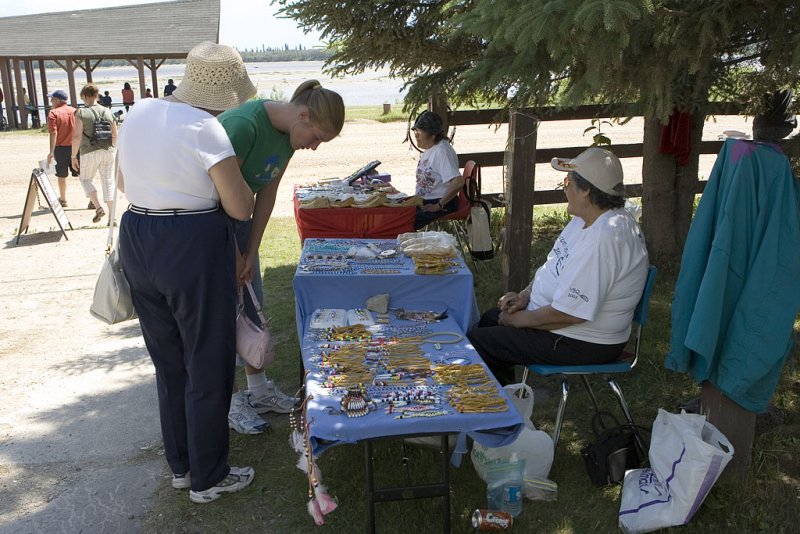 Tourists shopping for crafts