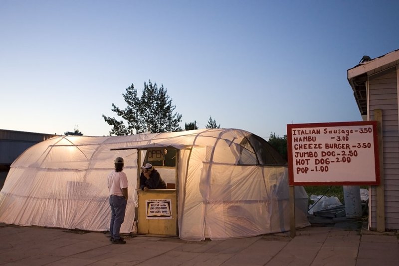 Snack stand beside church