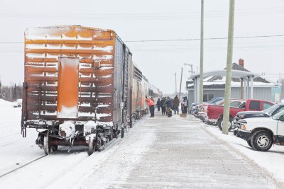 Moosonee platform after arrival of special train for Great Moon Gathering 2011 February 19th