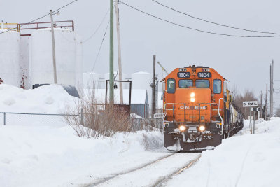 Switching fuel tankers on Ferguson Road in Moosonee 2011 Feb 27