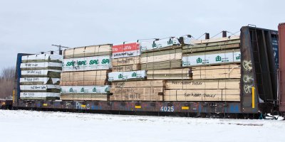 Lumber arriving in Moosonee for shipment to Fort Albany 2011 March 11