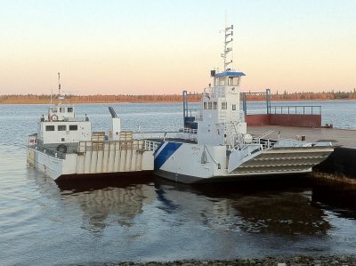 Ontario Northland Transportation Commission barges Manitou Island II and Niska I next to a Moosonee Transportation Limited barge