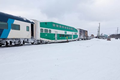 2011 Dec 7 GO Transit bilevel 2423 joined the consist of the Polar Bear Express run to Moosonee