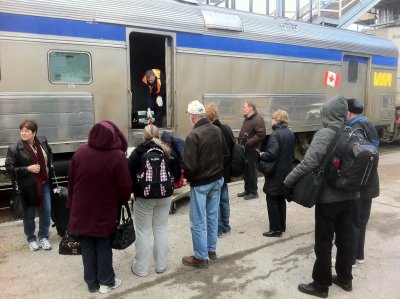 Baggage handling 2011 December VIA train 60 at Belleville