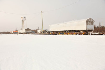 Houses for Attawapiskat on freight 419 in Moosonee 2012 January 6