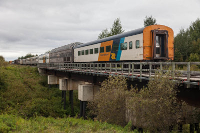 Polar Bear Express heading south 2012 September 7th with dome Otter Rapids 900 in consist.