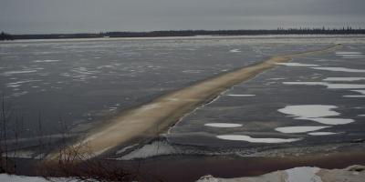 Ice on surface of the Moose River at Moosonee November 20th at dusk