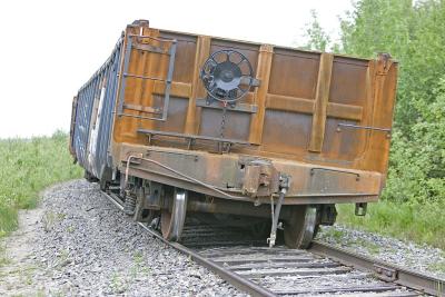 Gravel cars derailed on Moosonee airport spur 2006 June 8