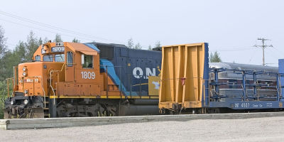 GP38-2 1809 at head of Polar Bear Express behind canoe car from Little Bear mixed train