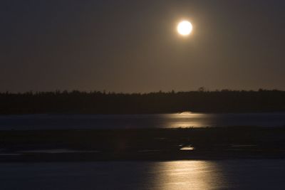 Moose River with sandbar at night