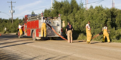 Moosonee firefighters train on new five inch feeder hose