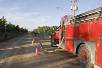 Hose line fed from truck