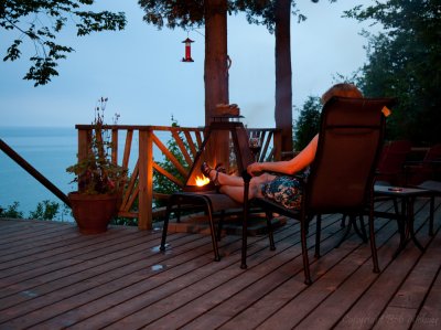 Relaxing on the deck after dinner in town