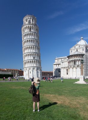 Day 4 - Marilyn taking a photo of the tower - Pisa, Italy