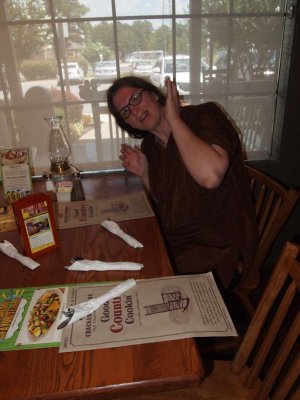 Last Photo--Wife Fixing to Eat at Cracker Barrel