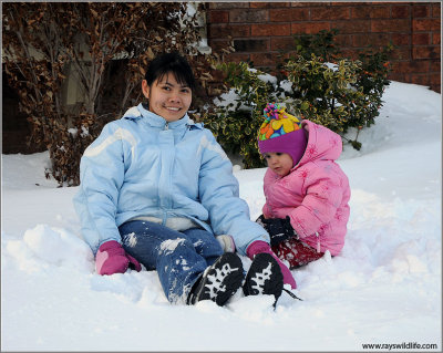 Daisy and Maria in the snow.