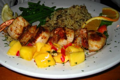 Blackened Scallops and Shrimp at Whale's Tail