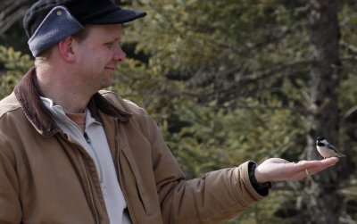Brian with a Black-capped Chickadee