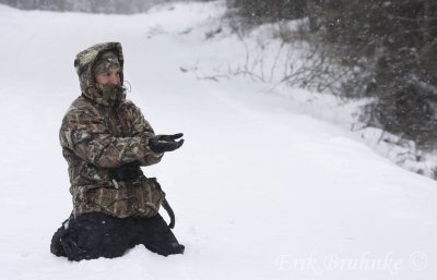 Aron waiting for a chickadee to stop on by!