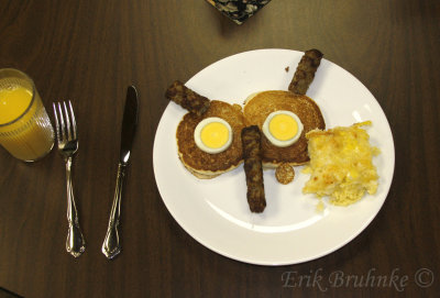 Owl Pancakes, served with locally-harvested maple syrup :-)