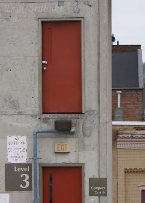 Doors atop a parking garage in La Crosse