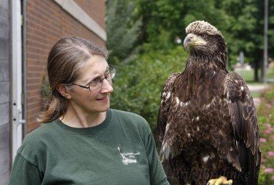 Gail with Pi, the regal-looking Bald Eagle