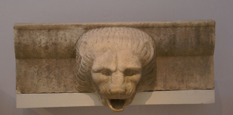 Lion headed gargoyle from the Sanctuary at Olympia in marble.
