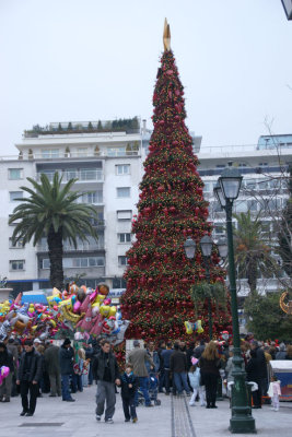 One of the tallest Christmas trees in Europe at Syntagma Square in Athens.