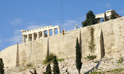 The first glimpse of the Acropolis and the Parthenon at the apex..