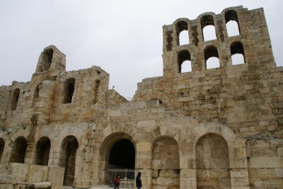 The imposing exterior of the Theater of Emperor Herod Atticus (built in memory of his wife) leading to the Parthenon.