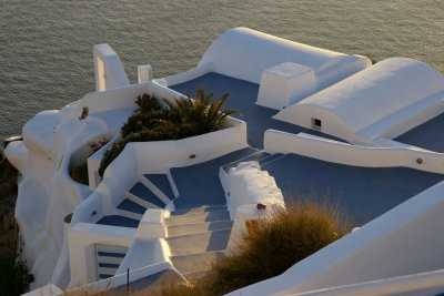 Lavish spiral stairway with spectacular view in Oia